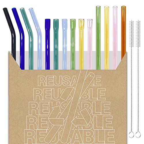 Daily Treasures 14 Pajitas de Vidrio,3 Estilos de Pajitas Multicolor con 2 Pinceles,Resistente a la Rotura,No Tóxico,Ecológico Pajitas Reutilizables para Batidos Cover