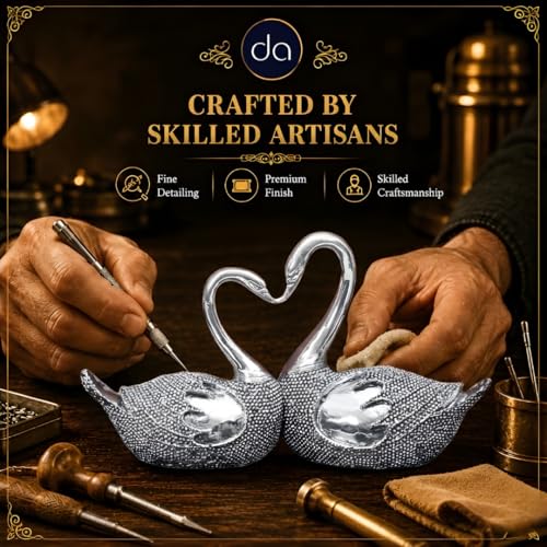 Image of 999 Silver Plated Swan Pair Love Birds Showpiece for Couples | Love Statue with Gift Box for Wedding, Anniversary & Housewarming Gifting