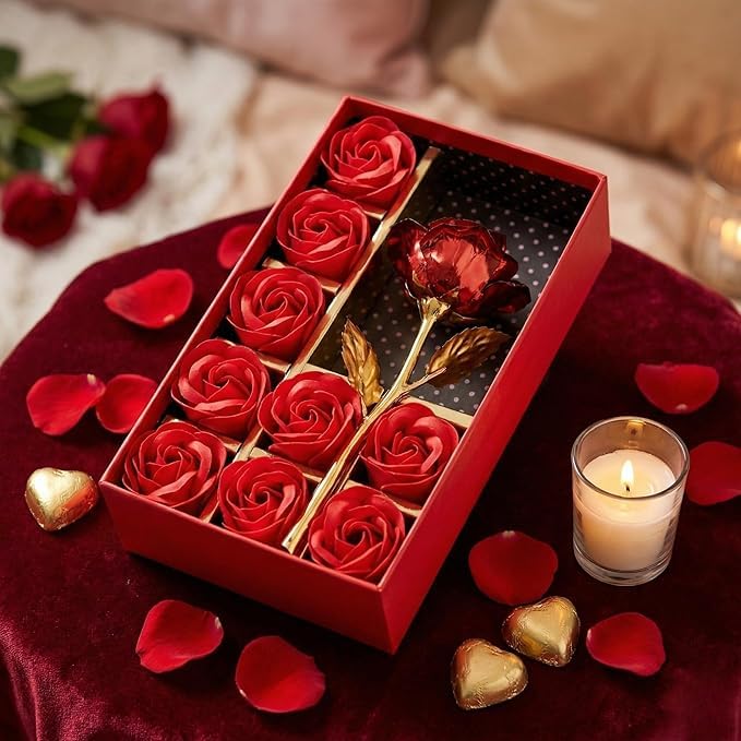 Rose rouge artificielle en coffret pour sublimer votre décoration de Saint-Valentin