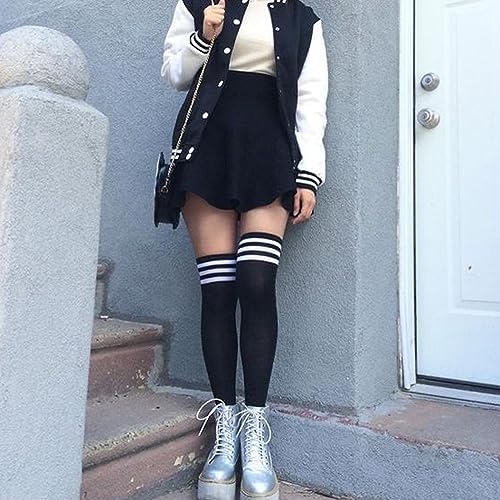 Image of DRESHOW 6 Pairs High Thigh Socks Striped Over Knee Thin Tights Long Stocking for Women Leg Warmer