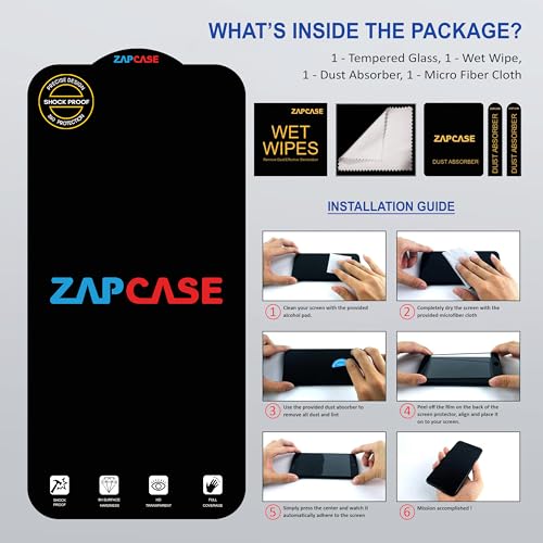 Image of ZAP CASE HD Plus Tempered Glass Screen Protector Compatible for Vivo Y31 2021 (Black) Edge to Edge Coverage with Easy Installation Kit