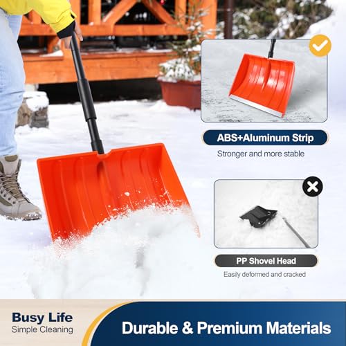 Yocada Snow Shovel for Driveway Home Garage Snow Removal Aluminum Strip with D-Grip Handle 48 inch Long Large Capacity Shovel for Garden Car Camping Outdoor Orange - Image 6