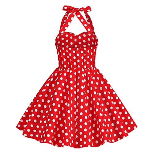 Kids Vintage Polka Dot 50S Girls Dress 1950S Dresses For Girls Halter Dress Princess Flower Girl Dress A Line Retro Sleeveless Swing Vintage 1950S Cocktail Dress Heart Neck Red Polka Dot 7-8 Years #TOP2
