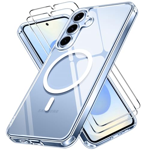 ivoler für Samsung Galaxy S25 Hülle 1 Magnetisch Handyhülle mit 2 Stück Panzer Schutz Glas [Kompatibel mit MagSafe] [Militärischer Schutz] Stoßfest Transparent Schutzhülle Klar Durchsichtige Case