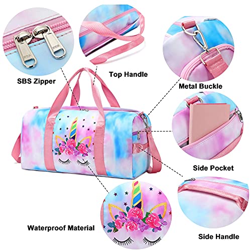 Duffle Bag for Girls Sport Gym Bag Weekender Carry On Workout Duffel Overnight Shoulder Bag with Shoe Compartment (Blue… - Image 4
