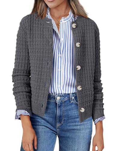 Image of Zeagoo Women's 2026 Cardigan Sweaters Button Down Crew Neck Open Front Long Sleeve Knit Cropped Jackets