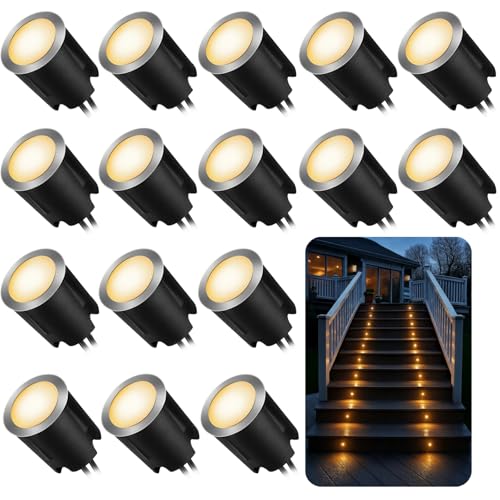 16 Pack LED Recessed Deck Lights with Protecting Shell, IP68 Waterproof Warm White, 0.6W , Outdoor Landscape Lighting, 12V Low Voltage Deck Lights Kit for Garden Yard Step Riser Stair Decoration 16 Pack LED Recessed Deck Lights with Protecting Shell, IP68 Waterproof Warm White, 0.6W , Outdoor Landscape Lighting, 12V Low Voltage Deck Lights Kit for Garden Yard Step Riser Stair Decoration