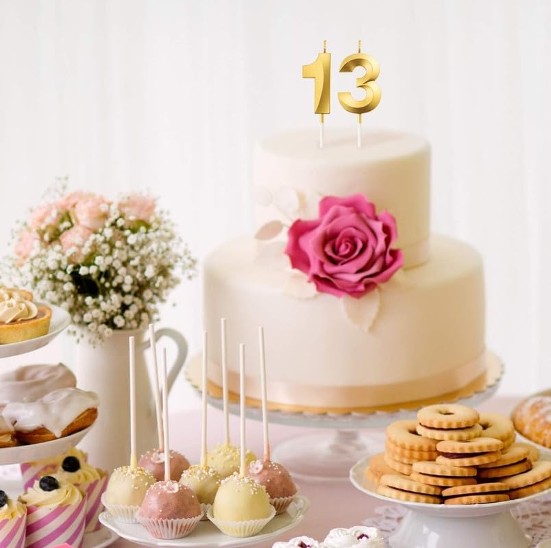 Image of Number Candles 3 inch for Birthday, Wedding, Engagement, Valentines Day Celebration, Theme Party Cake Decoration Gold (Numerical No 13 or 31)