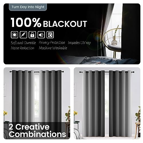 Image of SimpleHome 100% Blackout Ombre Bedroom Curtains Grey and Greyish White,90L | Room Darkening Curtains,Thermal Insulated Grommet Window Drapes and Curtains for Living Room,2 Panels, 52x90 inches Length
