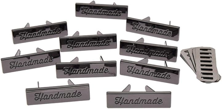 10Pcs Rose Gold Color Rectangle Metal Handmade Garment Labels Tags for Clothing Bags Hand Made Letter Sewing Labels,Black