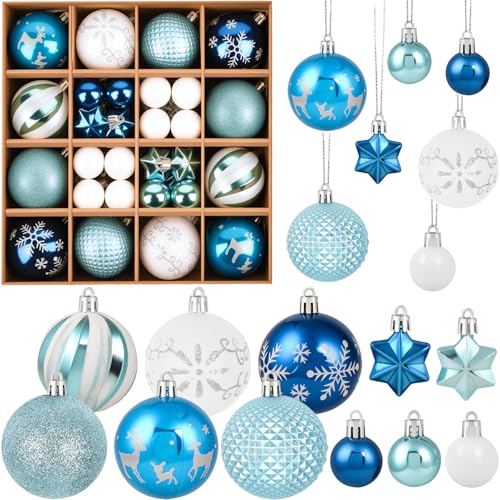 44er Kunststoff Weihnachtskugeln Blau Weiß Set,3/6cm Weihnachtskugeln...
