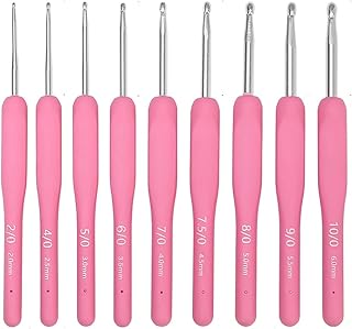 Ergonomic Crochet Hooks Set,Silicone Crochet Hook Knititng Needles for Arthritic Hands Premium Soft Grip Crochet Handles for Crocheting Yarn Craft Projects(2.0mm-6mm,Pink)