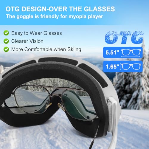 Image of EXP VISION Snowboard Ski Goggles Men Women Youth, Anti Fog OTG Winter Snow Goggles Spherical Detachable Lens (Gray)