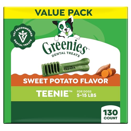 Image of Greenies Teenie Natural Dental Dog Treats, Sweet Potato, 130 Count | Cleans teeth, freshens breath, fights plaque & tartar, for dogs 5-15 lbs, Sweet Potato Flavor, 36 oz. Pack