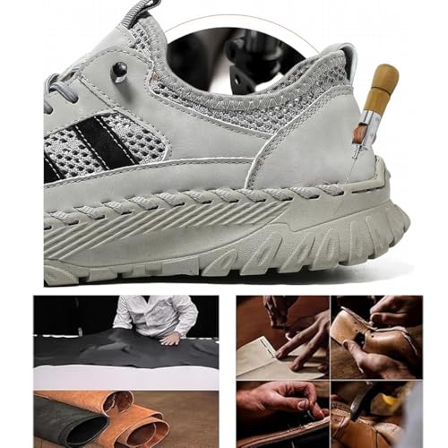 Zenfaze Orthopedic Shoes for Men,Men's Slip-On Orthopedic Leather Hiking Shoes,Summer Handmade Breathable Outdoor Lightweight Slip-On Mesh Casual Sneakers4