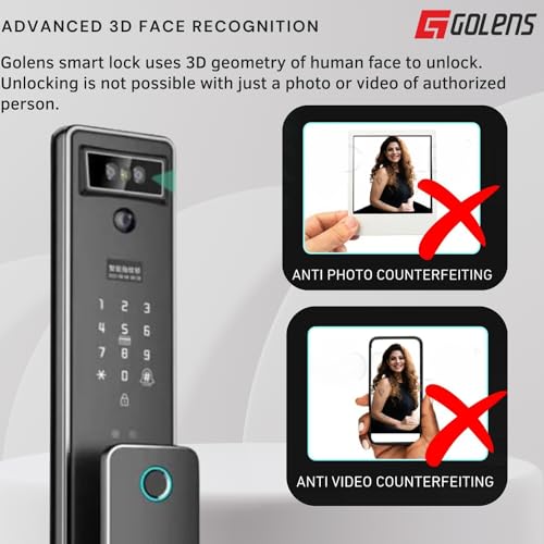 Image of Golens X65 Luxury Smart Door Lock | 8 Ways Unlocking |3D Face ID| Fingerprint | Mobile App | RFID Card | PIN | OTP | Mechanical Key |Camera Technology| Keyless Entry Digital Lock (2 Year Warranty)