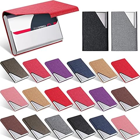 Yexiya 20 Pieces PU Leather Business Card Holder with Magnetic Closure Stainless Steel Slim Wallet Case for ID Credit Card Women Men(Multicolor) Cover