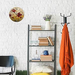 Poppy flowerswall clock battery operated non ticking silent quartz analog rustic farmhouse round clock retro decor for home kitchen living room bathroom  urban country home decor