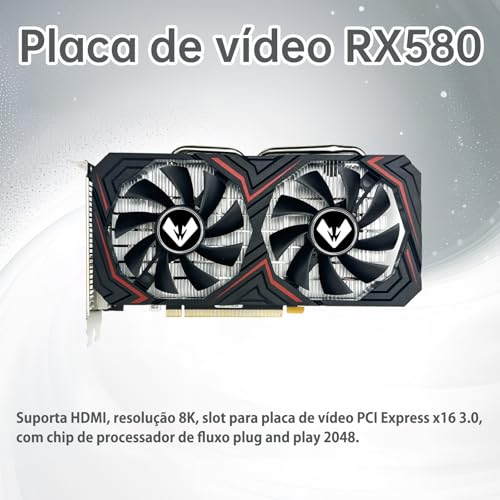 MOUGOL Placa de Vídeo AMD Radeon RX580 8GB 2048SP GDDR5 256 bits, placa de vídeo para jogos de PC com DP HDMI DVI PCI Express x 16 3.0 placa de vídeo para jogos com ventiladores duplos... glide