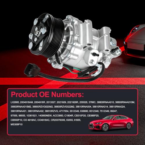 Image of 38800-RNA-A01 AC Compressor with Clutch Replacement for Honda Civic 1.8L 2006 2007 2008 2009 2010 2011,Air Conditioner with 7-Groove Pulley,Replaces# CO 4918AC,38810RRBA01,38800RNBA02