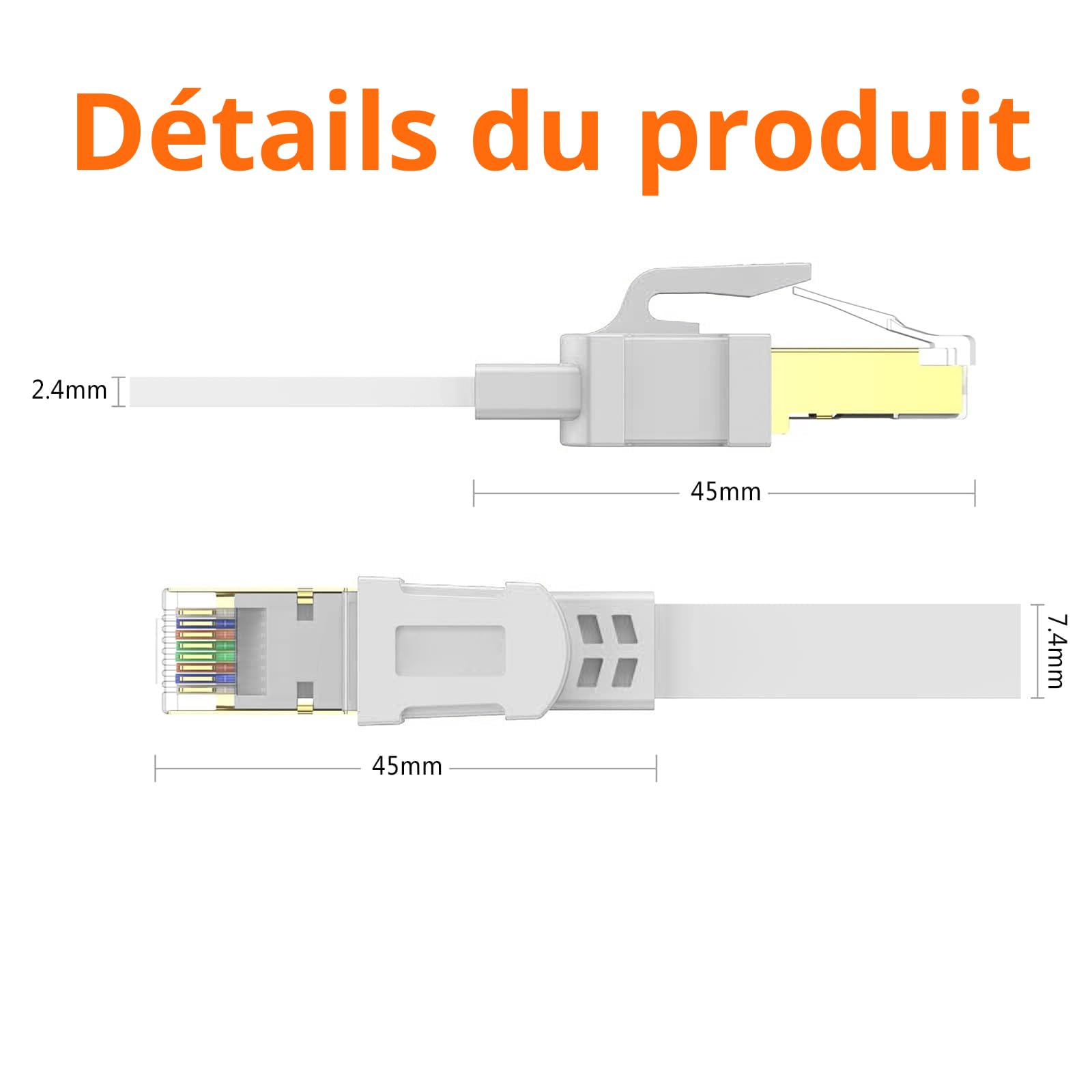 Ercielook Cat 8 Câble Ethernet 0,5m– Câble Réseau 40Gbps 2000MHz Plat STP RJ45 LAN Câble Compatible avec Routeur Modem Switch