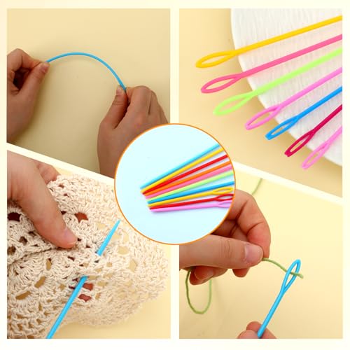 Image of 32PCS Plastic Needles with 2 Threaders, Large Eye Plastic Needles for Kids, Colorful Sewing Yarn Needle for Crochet, Canvas, and Handmade Crafts(4 Colors,3 Sizes)