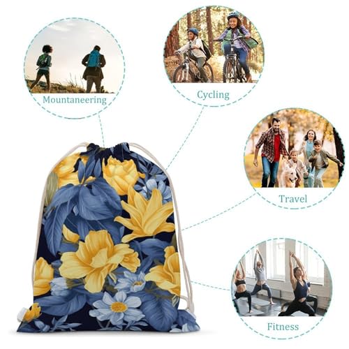 Blue Base Yellow Floral Drawstring Backpack Gym Bag Lightweight Sackpack Gift for Hiking Travel Beach Shopping3