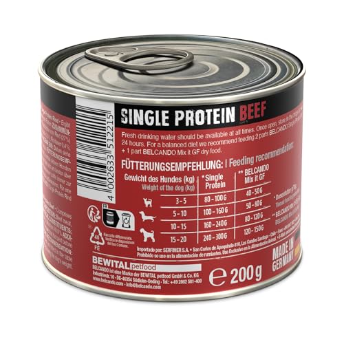 BELCANDO Single Protein Dose [6x200g Rind] | Sortenreines Nassfutter für Hunde | Monoprotein Feuchtfutter