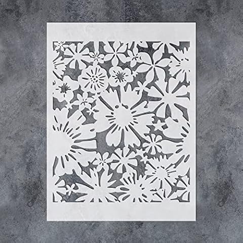 GSS Design Floral Fireworks Allover Wall Stencils 12x16Inch Large Flower Stencils for Painting Wall Wood Furniture Floors Canvas Reusable DIY Art and Craft Stencils for Painting Flowers Cover