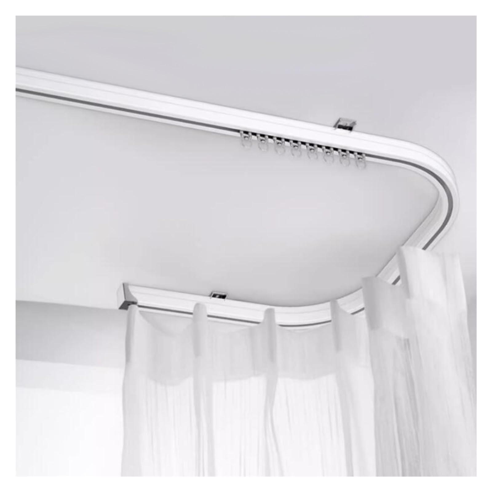 Aluminium plafondgordijnrail met nano-rollen, 4,4 m, witte glijbaan, stille rail voor raam, badkamer, doucheruimte, slaapkamer, ziekenhuis, camper, camper Aluminium plafondgordijnrail met nano-rollen, 4,4 m, witte glijbaan, stille rail voor raam, badkamer, doucheruimte, slaapkamer, ziekenhuis, camper, camper