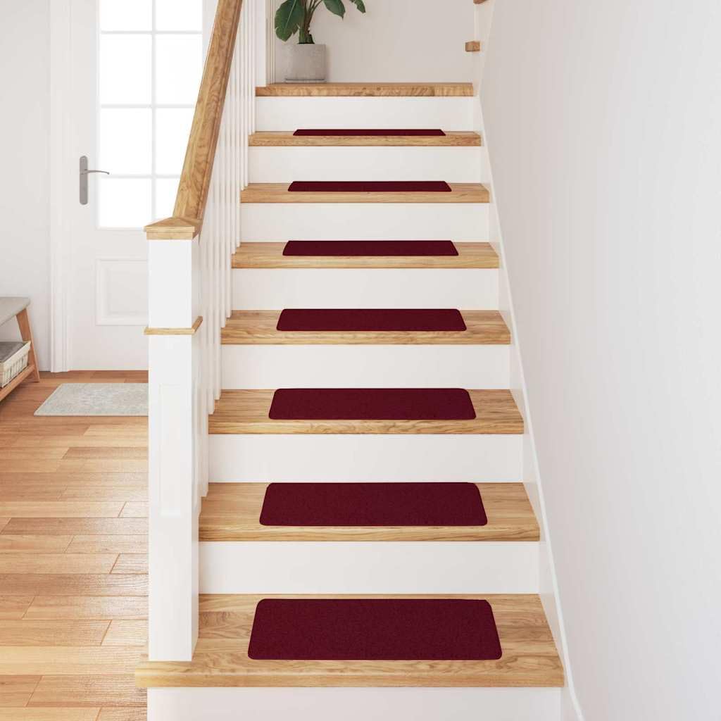 rutschfeste Treppenmatten 15 Stück Bordeaux 60 x 25 cm PP Treppenstufen Matten, Teppich Innen für Treppen, rutschfest Stufenmatten Treppenteppich