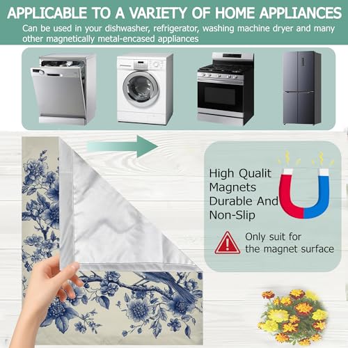 Image of Blue Birds Refrigerator Magnet Cover,Retro Flowers Washable Dishwasher Magnets Decorative Cover,Home Kitchen Decorative Dishwasher Front Panel Cover 23x26 Inch