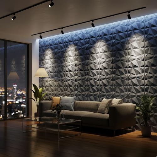 Image of Kayra Decor PVC Wall Panel - PVC Diamond Design, Electric Blue Color 19.7 inch X 19.7 inch (Pack of 18) - Covers 48.51 Sq. Ft.