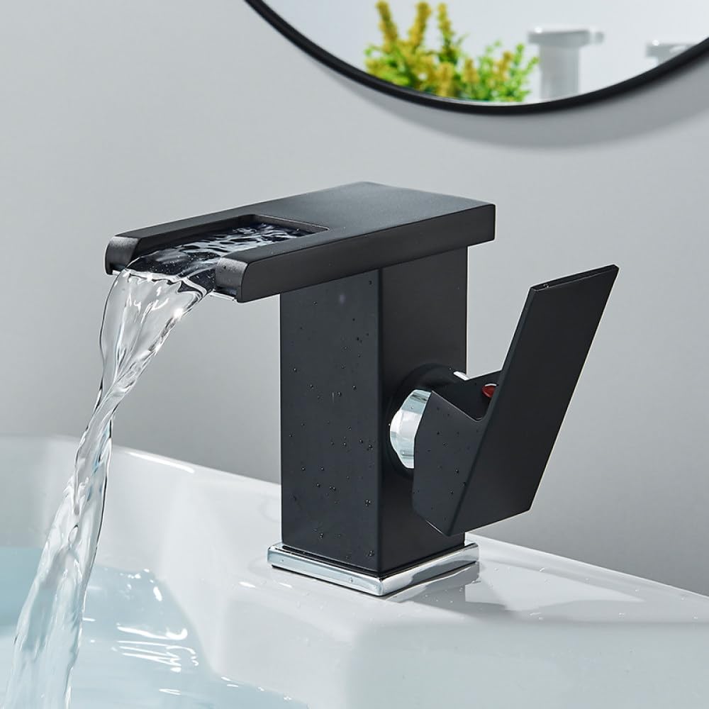 Robinet cascade salle de bains mitigeur eau chaude froide noir mat anti-éclaboussure