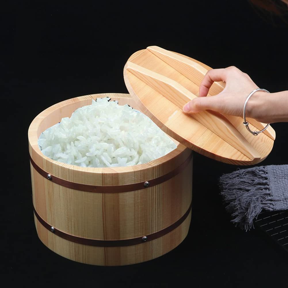 Amazon | 蒸し樽、木製寿司飯椀日本の寿司飯混合桶容器蓋と銅 寿司