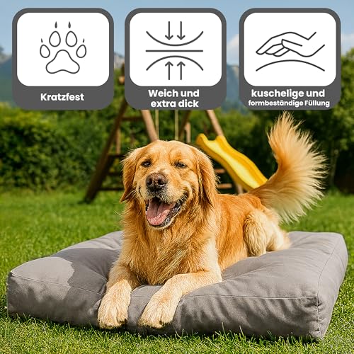 PET VIOLET Hundekissen große Hunde 110x90 cm - Robustes Oxford 600D Material, wasserabweisend, XXL Hundebett 10 cm Höhe, Wendekissen Outdoor geeignet - Grau