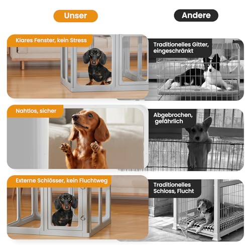 Gardner Pet Acryl Welpenauslauf, 60 cm 8 Panels hundelaufstall für Wohnung, Welpenlaufstall faltbar, Transparent, mit Saugnäpfen Laufstall Hund, geeignet für Welpen, Kaninchen, Katzen, Schweine, Grau
