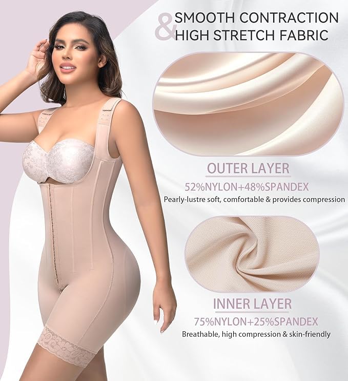 Image of SHAPSHE Fajas Colombianas Moldeadoras Open Bust Full Body Shaper with Bones | 9 Bones Waist Back Support, 3 Hooks Adjustable Compression, Stage 2 3 Faja Postpartum Post Surgery, Breathable Soft Fabric