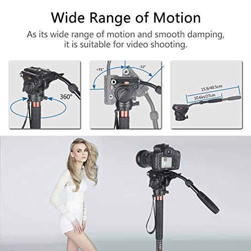 Tête Fluide, caméra vidéo Cayer H4 Trépied Tête panoramique à Friction pour Appareil Photo Reflex Canon Nikon Sony Olympus Sony, avec vis de Montage de 3/8 "et 1/4", poignée à 2 Sections - Image 7