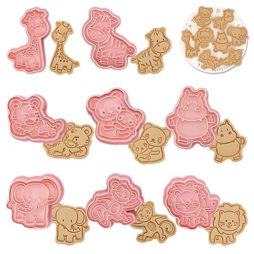 Honicemar Moldes Para Galletas 8 Piezas Moldes Galletas Animales, 3D Cortadores Galletas Plástico, Para Cookie Dulces Decoración de Pasteles