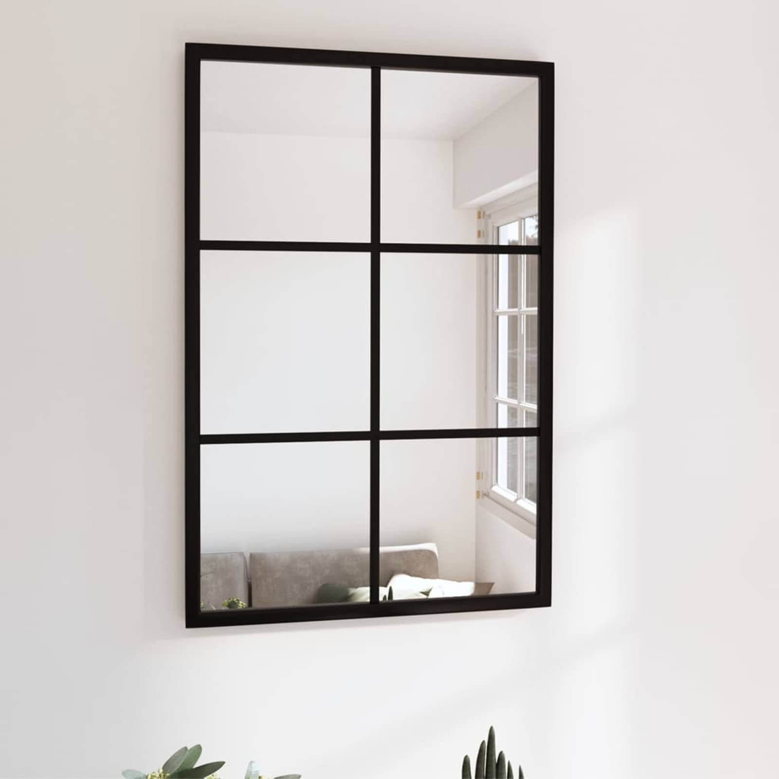 Mogou Espejo de Pared, Espejo Baño, Espejos De Salon, Espejo Recibidor Entrada, Metal Negro 60x40 cm