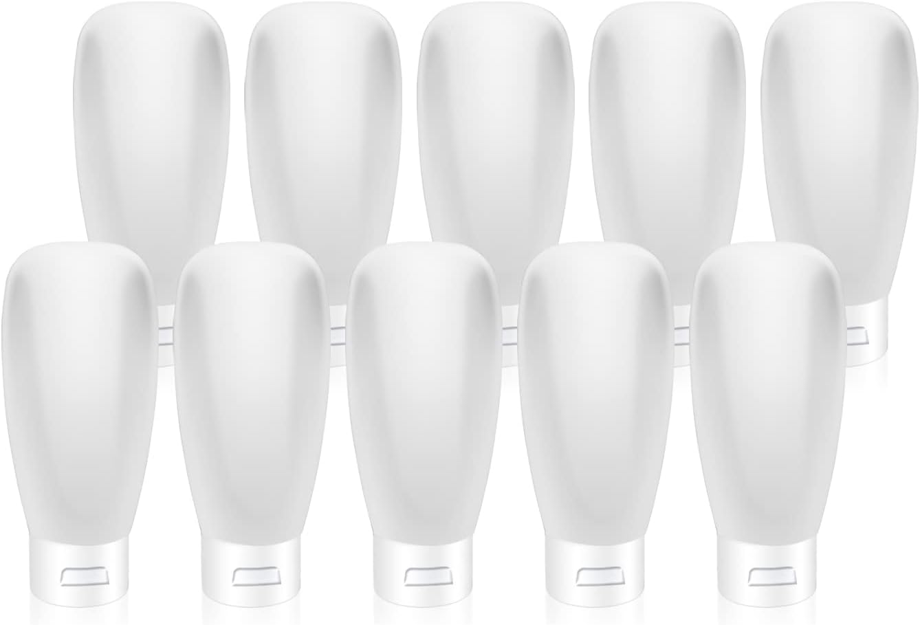 10 Pack 60ml/2oz Plastic Squeeze Tubes Travel Bottles Refillable Translucent Frosted Soft Cosmetic Container with Flip Cover for Facial Cleanser Shampoo Conditioner Lotion Toiletries