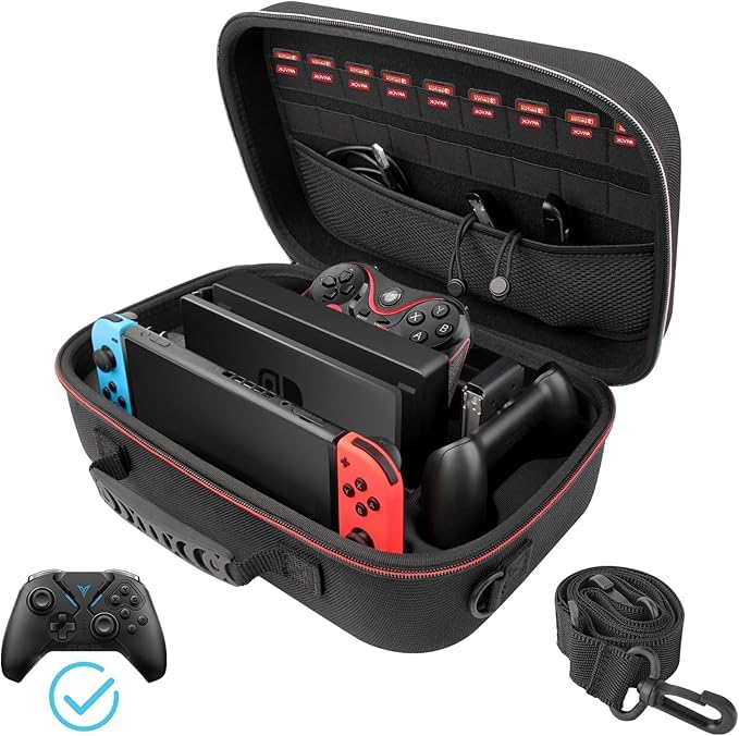 ARVOK Storage Case Compatible with Nintendo Switch/Switch OLED, Portable Travel All Protective Hard Messenger Bag, Soft Lining 18 Games Carrying Case for Switch Console Pro Controller & Accessories