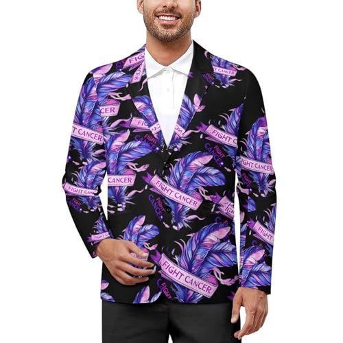 Fight Cancer Ribbon for Cancer Awareness Mens Casual Blazer Button Suit Jacket Lightweight Sport Coat for Work Business