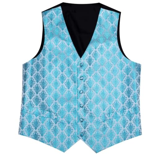 Men's Silk Waistcoat Tie Hanky Cufflinks Set Embroidered V-Neck Vest for Formal Wedding Party4