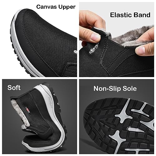 FAIRSOMA Men'S CNA Trop Winter Slip-On Warm Ankle Chukka Boots With Arch Support,Outdoor Waterproof Anti-Slip Fur Lined High Top Leather Snow Loafers Comfortable Hiking Walking Shoes2