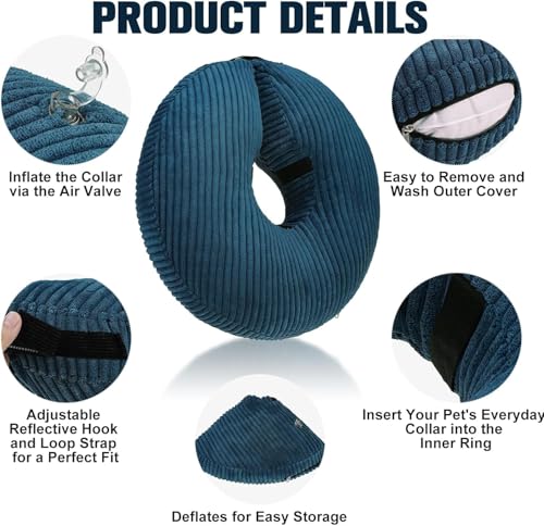 Image of BINGPET Inflatable Dog Cone Collar Alternative After Surgery,Soft Recovery Cone for Dogs to Stop Licking,Dog Blow up Protective Neck Donut ECollars Adjustable for Large Medium Small Pet,Upgrade M