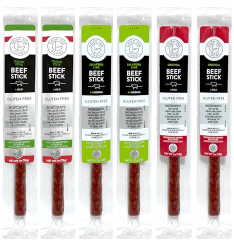 Good Fod Foods Meat Stick Variety Pack – Low FODMAP Snacks for a Healthy Gut, Zero Sugar Jerky Sticks, Keto Friendly, Gluten-Free Beef Sticks 1 Ounce (6 Pack)