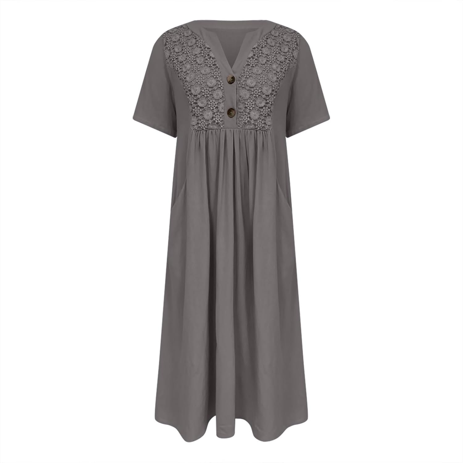 Mzkdieey Maxi Dresses for Women Short Sleeve V Neck Button Down T Shirt Dress Summer Casual Loose Beach Dress with Pockets