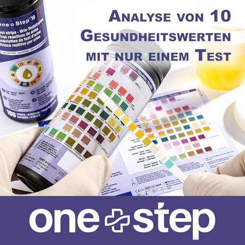 100 x One+Step Urin Teststreifen für 10 Parameter I Mit Farbkarte für genaues hygienisches Ablesen I Keton, Glukose, Bilirubin, spez. Dichte, Blut, pH, Protein, Urobilinogen, Nitrit, Leukozyten